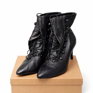 Christian Louboutin Black Heeled Lace-Up Boots